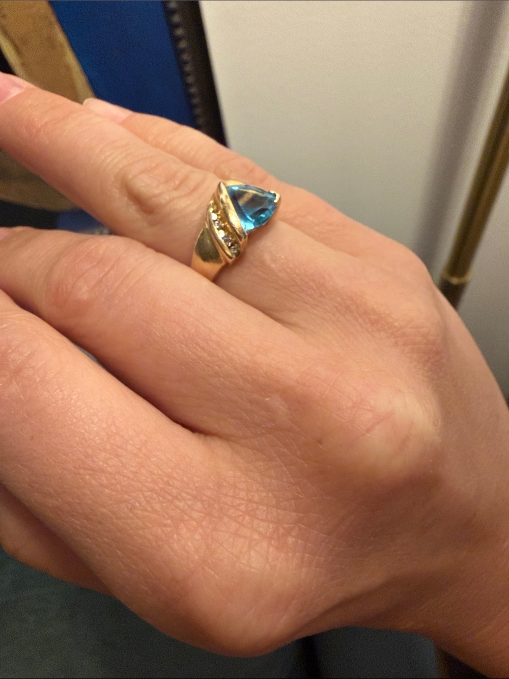 Vintage Gold Cocktail Ring with Blue Topaz and Diamonds - Picture 2 of 6